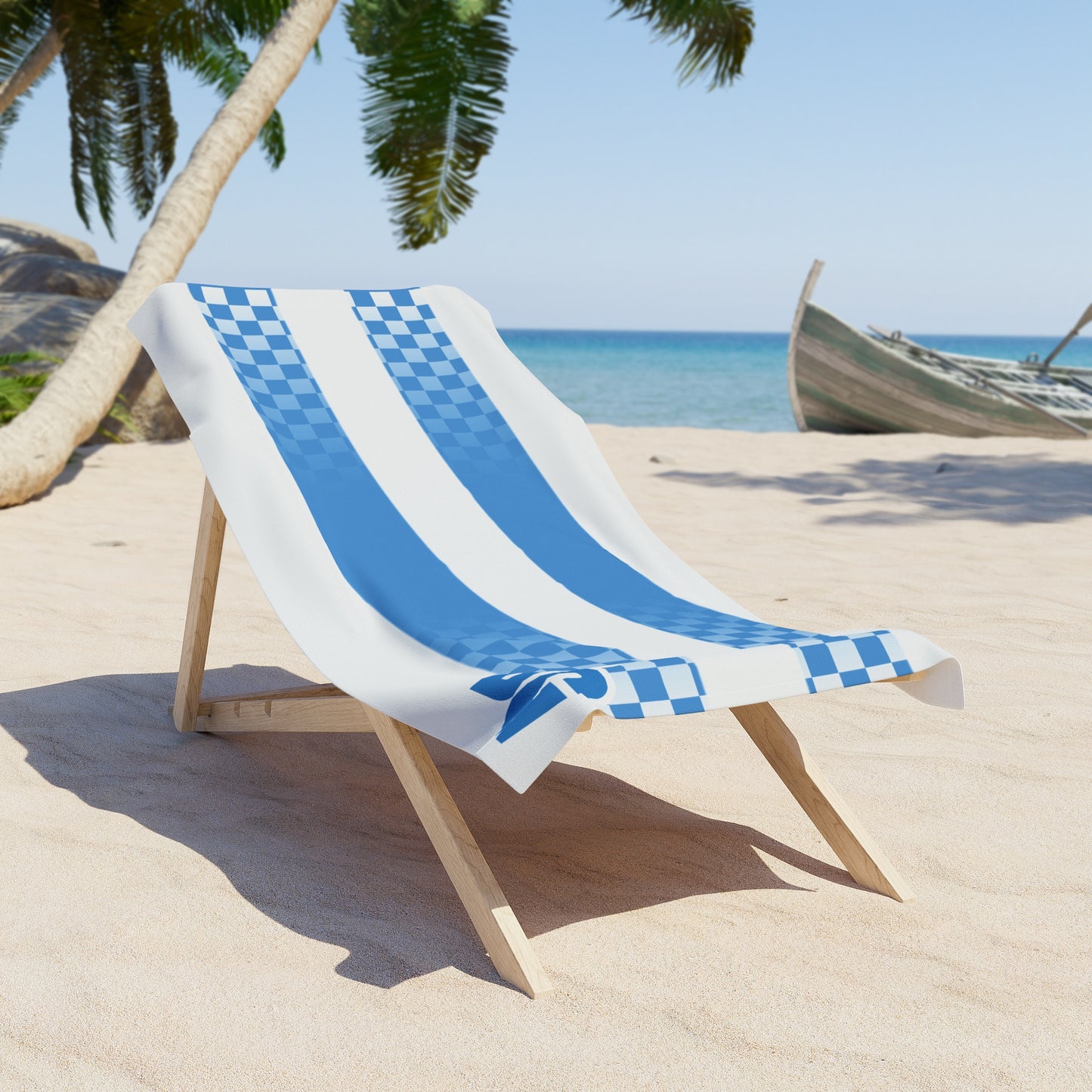 Desert Girl Blue Checkered Stripe Beach Towel