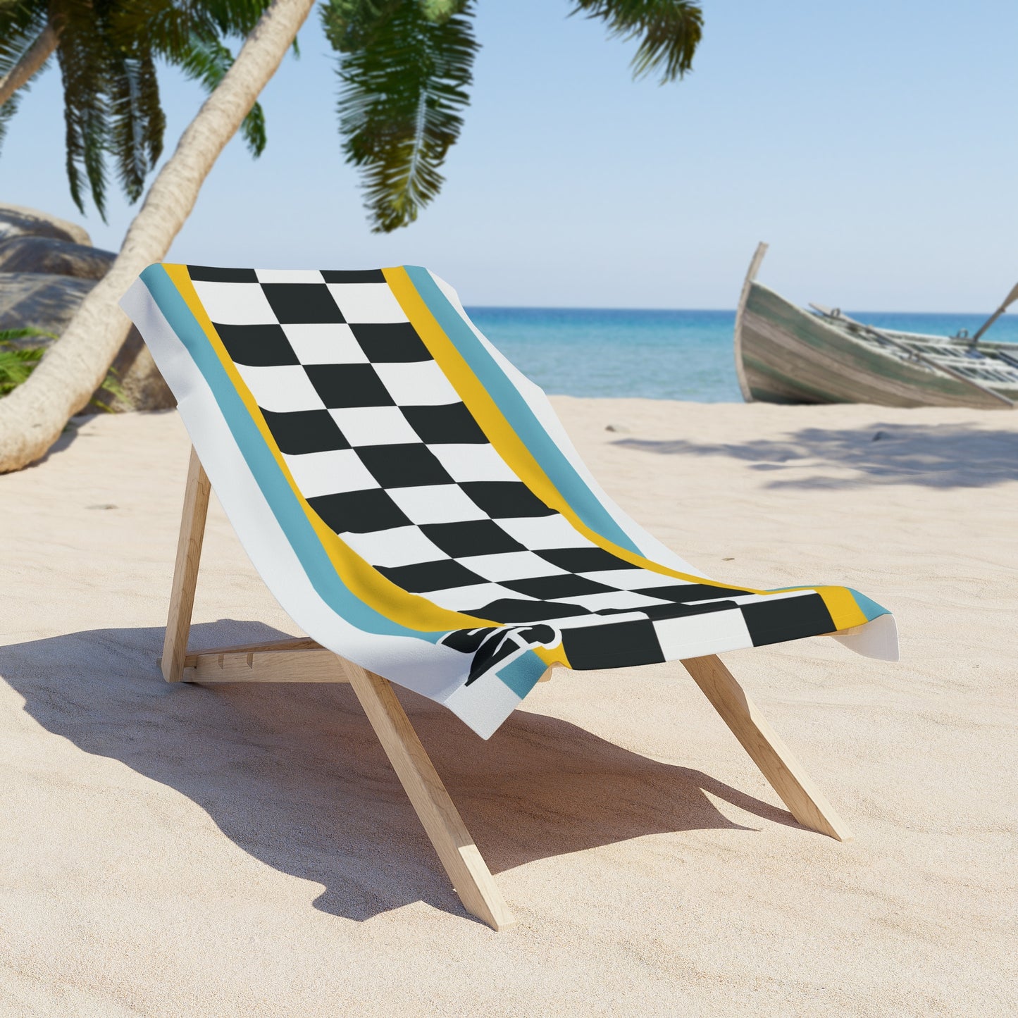 Desert Girl Yellow Blue Striped Checkered Beach Towel