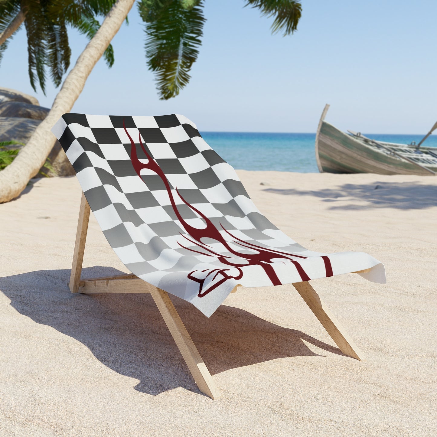 Desert Girl Maroon Flame Checkered Beach Towel