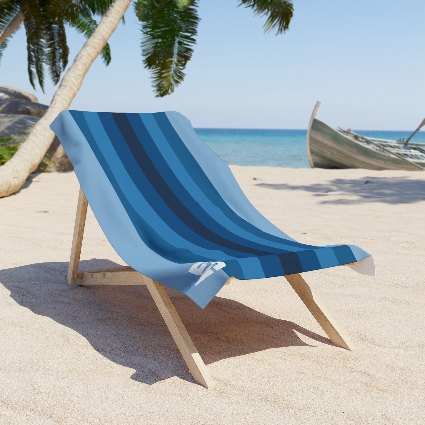 Desert Girl Blue Retro Striped Beach Towel