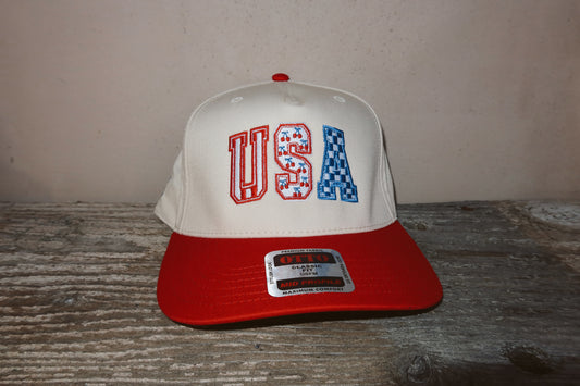 USA Patterned Canvas Trucker Hat - Red Logo