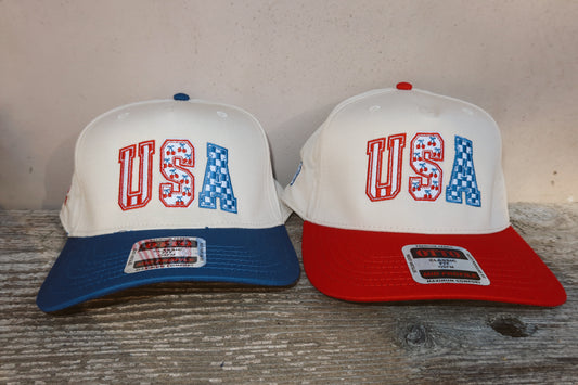 USA Patterned Canvas Trucker Hat - Blue Logo