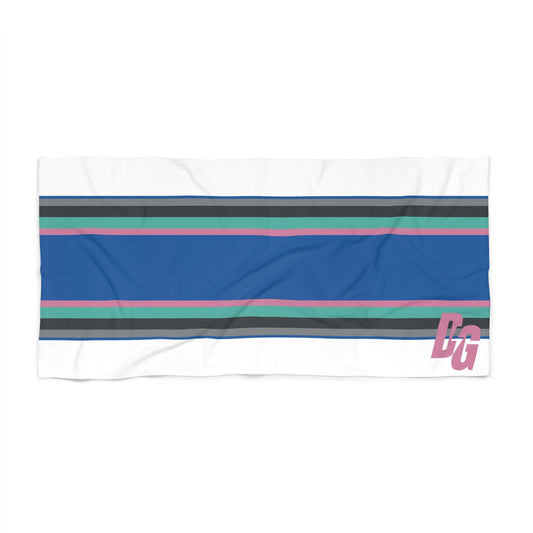 Desert Girl Pink Blue Retro Striped Beach Towel
