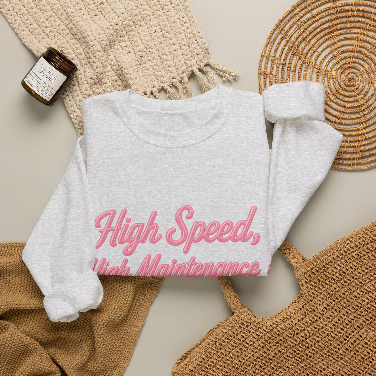 High Speed, High Maintenance Crewneck - BUBBLEGUM