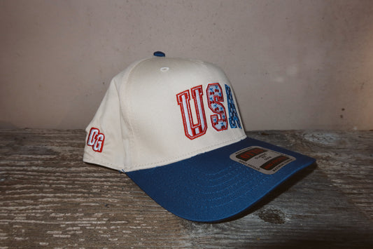 USA Patterned Canvas Trucker Hat - Red Logo