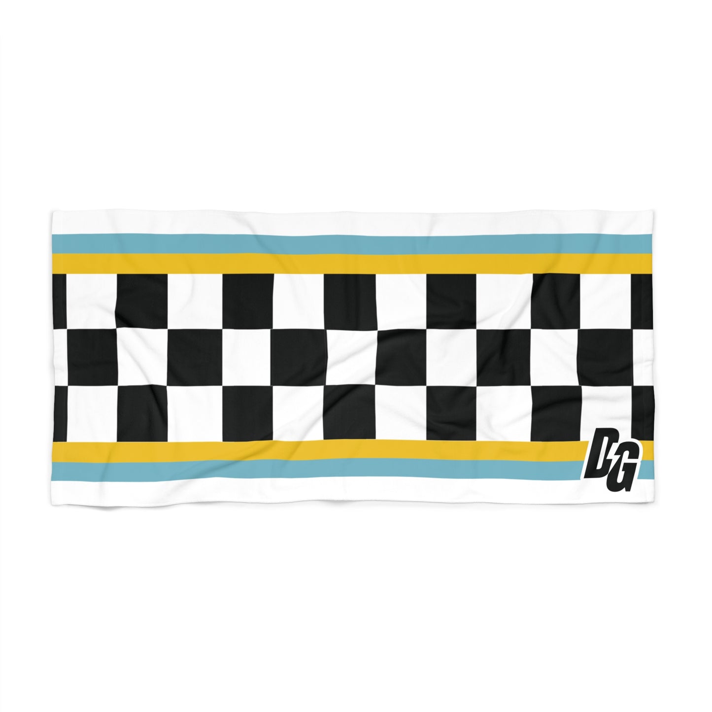 Desert Girl Yellow Blue Striped Checkered Beach Towel