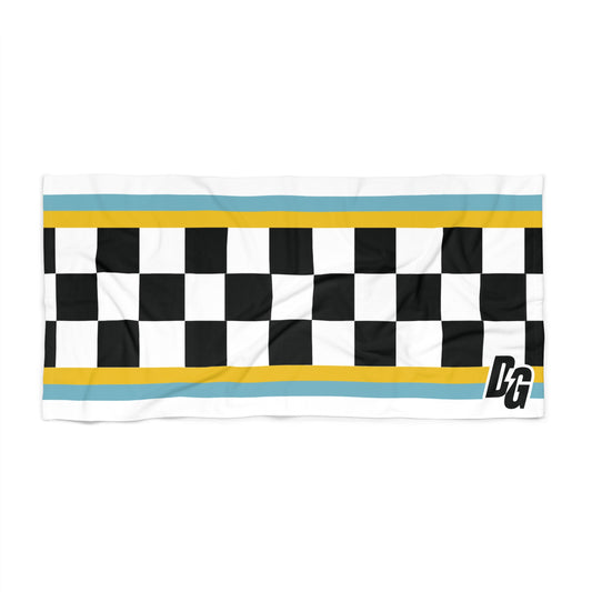 Desert Girl Yellow Blue Striped Checkered Beach Towel