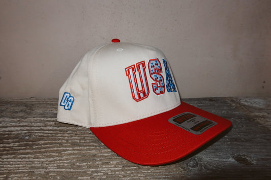 USA Patterned Canvas Trucker Hat - Blue Logo
