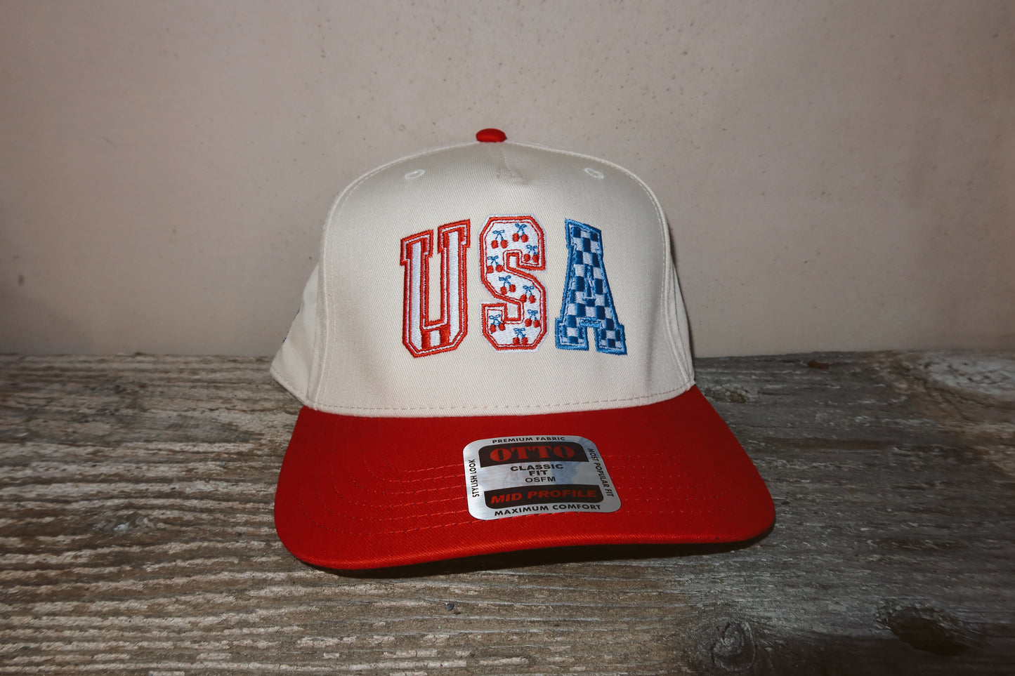 USA Patterned Canvas Trucker Hat - Blue Logo