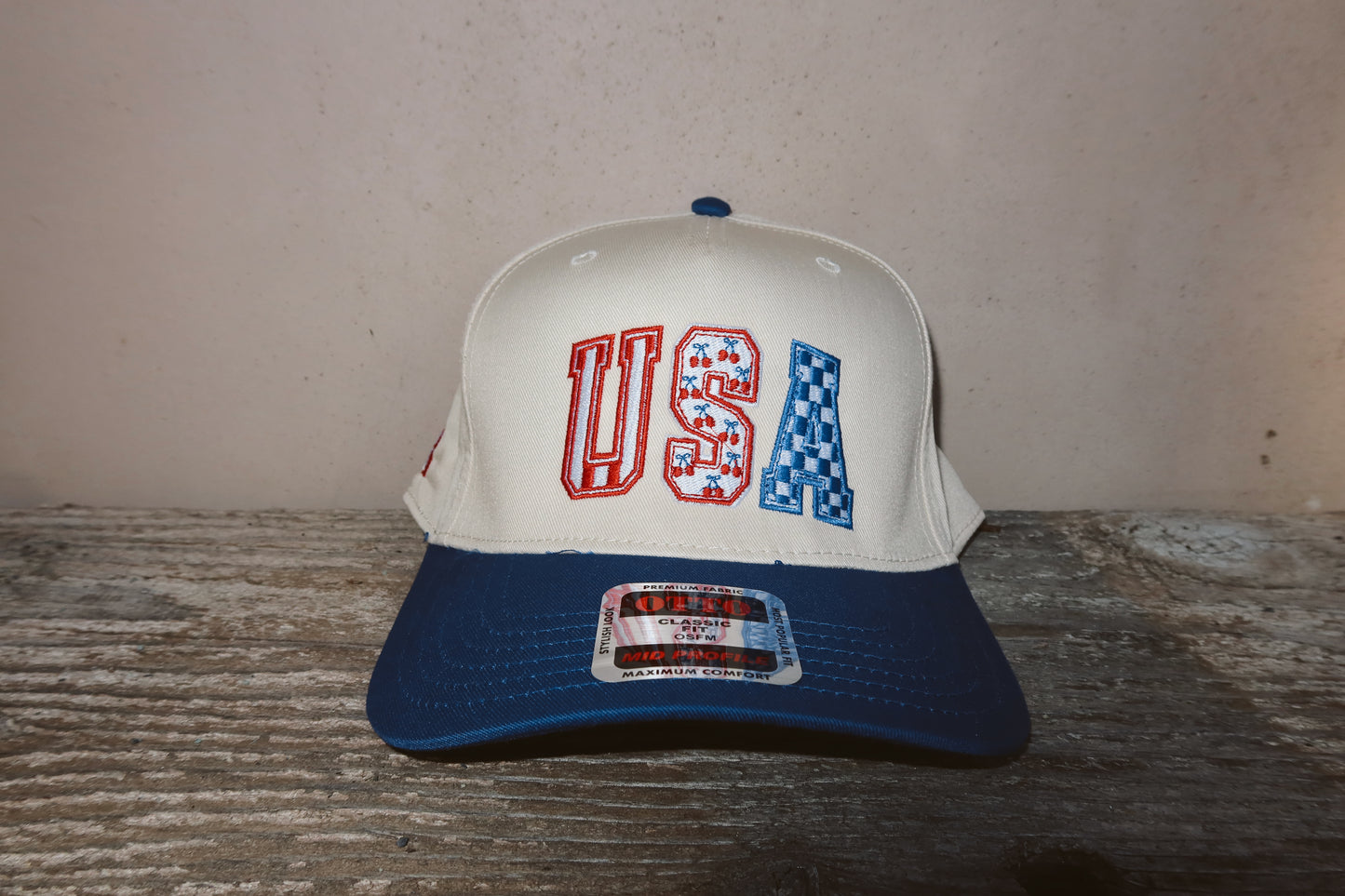 USA Patterned Canvas Trucker Hat - Blue Logo