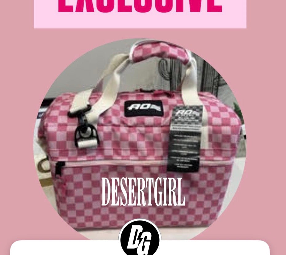 DESERT GIRL x AO COOLERS PINK CHECKS CAN COOLER - USA + WOMEN MADE