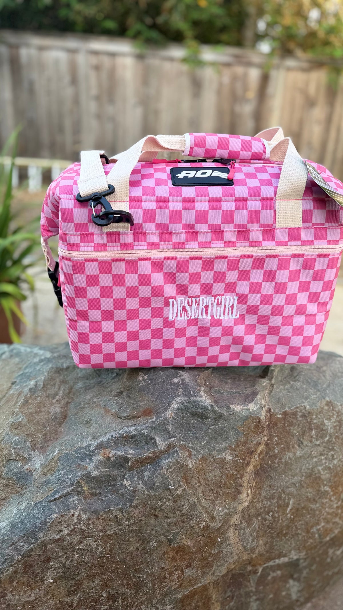 DESERT GIRL x AO COOLERS PINK CHECKS CAN COOLER - USA + WOMEN MADE