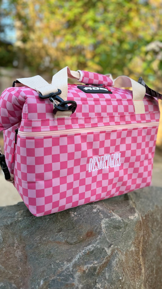DESERT GIRL x AO COOLERS PINK CHECKS CAN COOLER - USA + WOMEN MADE
