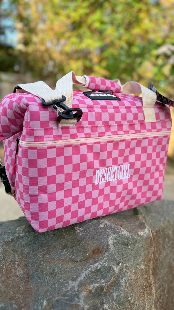 DESERT GIRL x AO COOLERS PINK CHECKS CAN COOLER - USA + WOMEN MADE