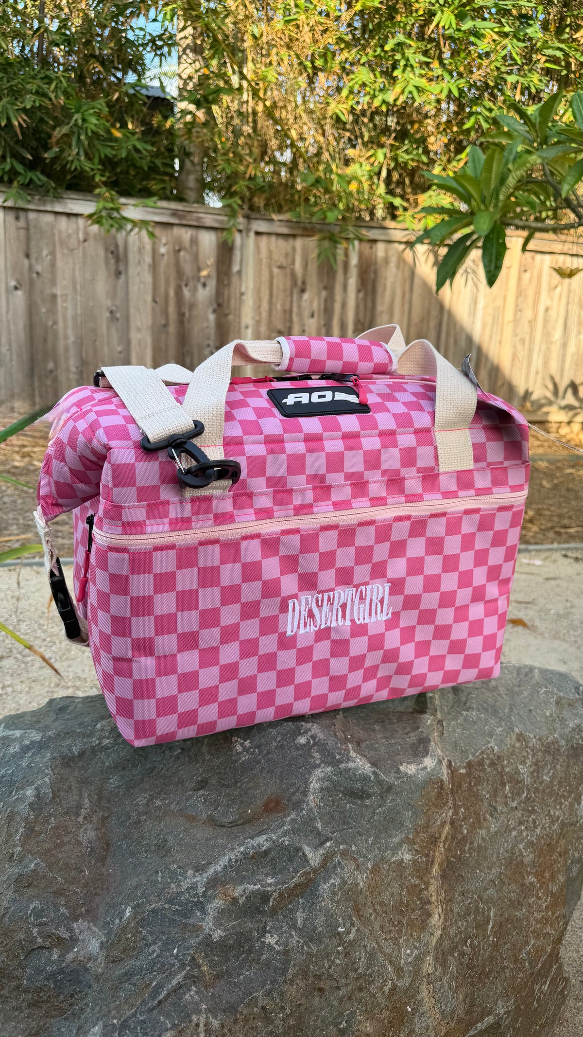 DESERT GIRL x AO COOLERS PINK CHECKS CAN COOLER - USA + WOMEN MADE