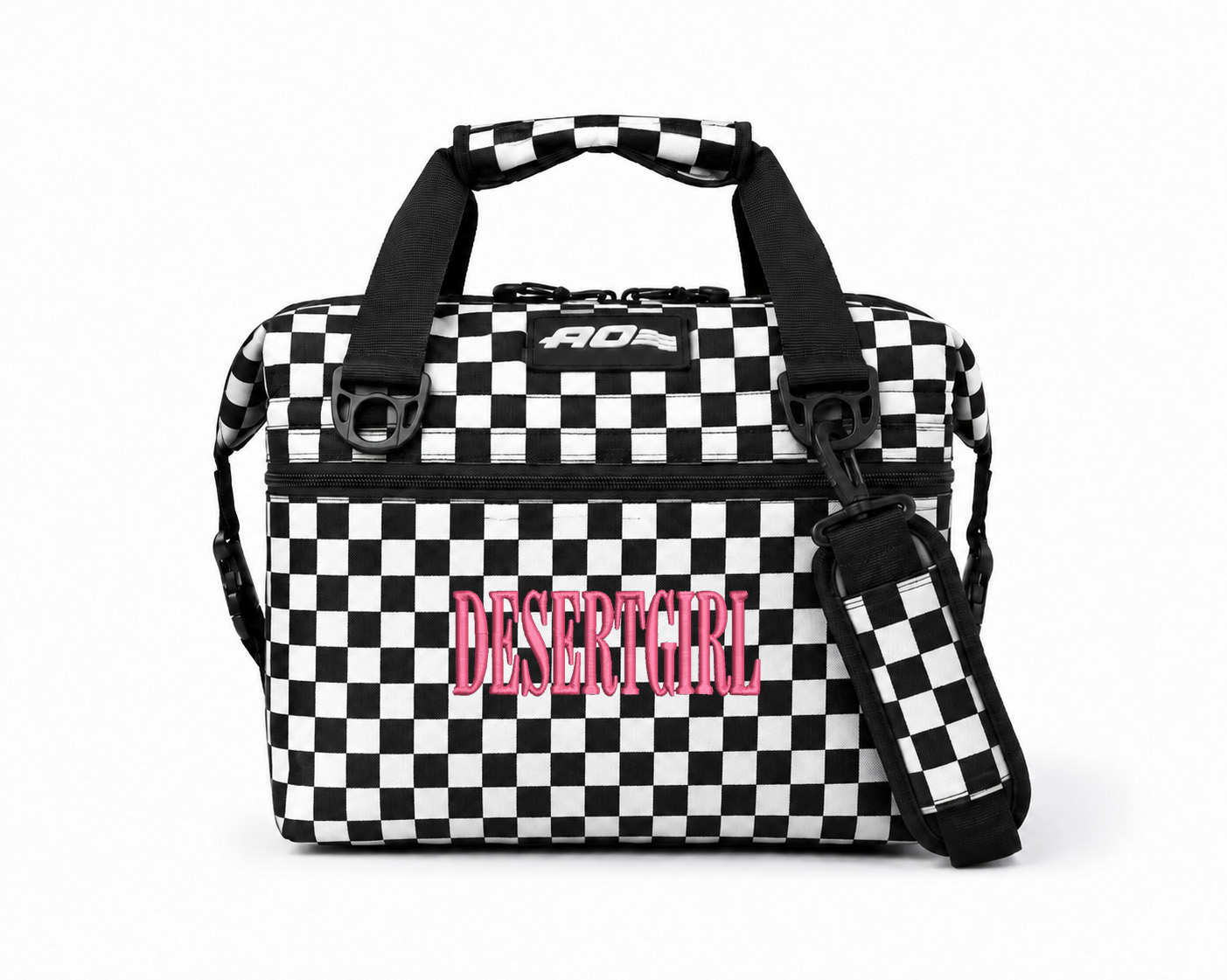 PREORDER DESERT GIRL x AO COOLERS B&W CHECKERED CAN COOLER BAG - USA + WOMEN MADE